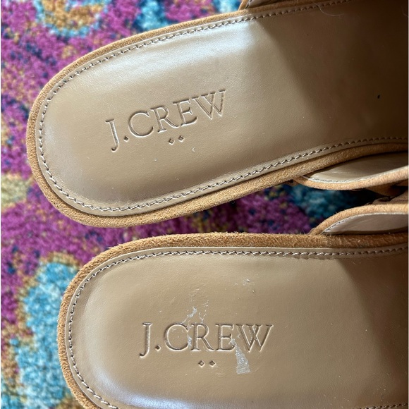 NWOT J. Crew | Women’s caramel faux suede wooden chunky heel braided bridge clog - Picture 8 of 10